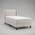 Lit boxspring 1 place en polyester beige avec matelas, surmatelas et tête de lit, couchage 90 × 200 cm