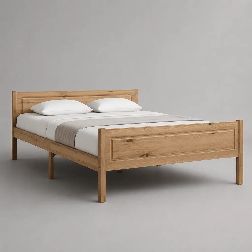 Cadre de lit double 160 x 200 cm en pin massif, dimensions 168 x 211 x 100 cm, bois naturel