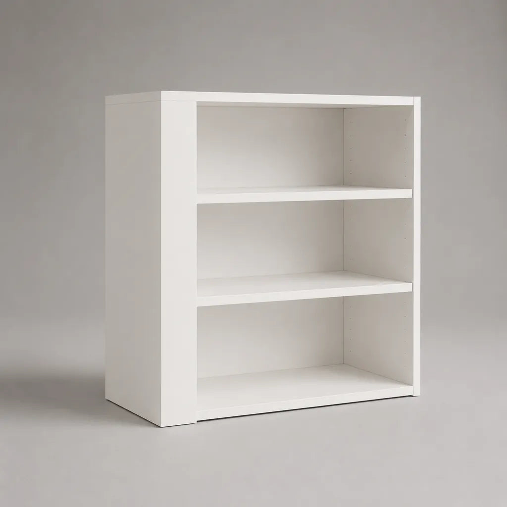 Étagère bibliothèque blanche en panneaux de particules, 3 niveaux, 80 × 30 × 80 cm
