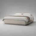 Cadre de lit double plateforme rembourré en tissu beige clair, couchage 160 x 200 cm, sans tête de lit
