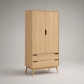 Armoire 2 portes et 2 tiroirs en MDF plaqué chêne clair, 90 × 50 × 180 cm