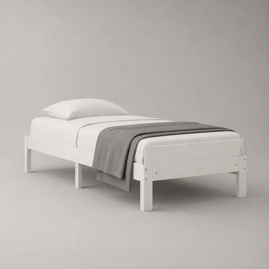 Cadre de lit simple en bois blanc 90 x 190 cm avec sommier à lattes