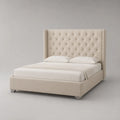 Lit double capitonné 160 × 200 cm en velours polyester beige avec tête de lit à oreilles